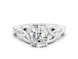 White gold Oval Cut Moissanite Solitaire Celtic Knot Ring with Four-Prong Setting_12