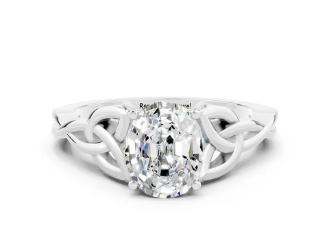 White gold Oval Cut Moissanite Solitaire Celtic Knot Ring with Four-Prong Setting_12