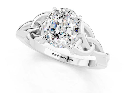 White gold Oval Cut Moissanite Solitaire Celtic Knot Ring with Four-Prong Setting_13