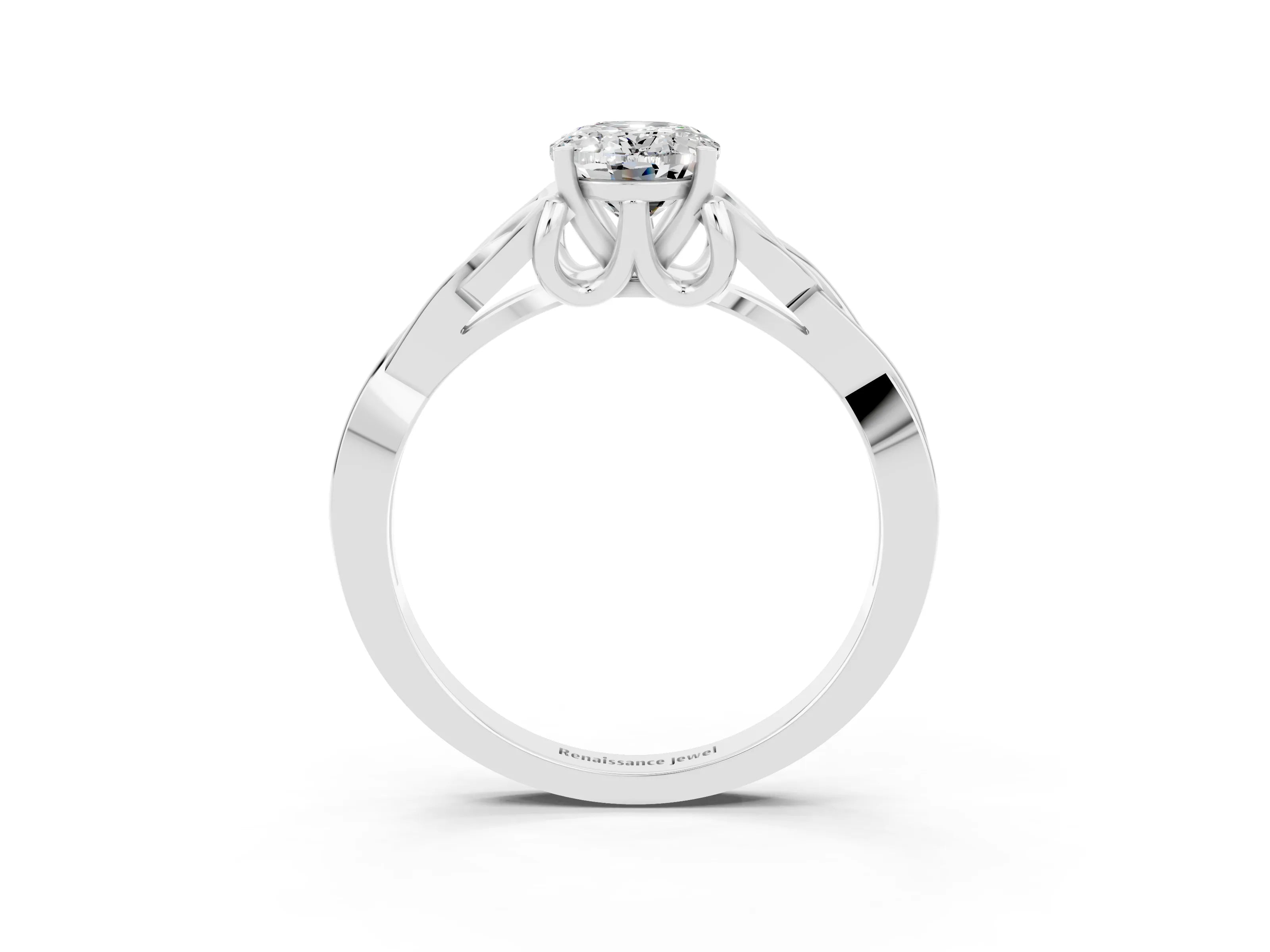 White gold Oval Cut Moissanite Solitaire Celtic Knot Ring with Four-Prong Setting_15
