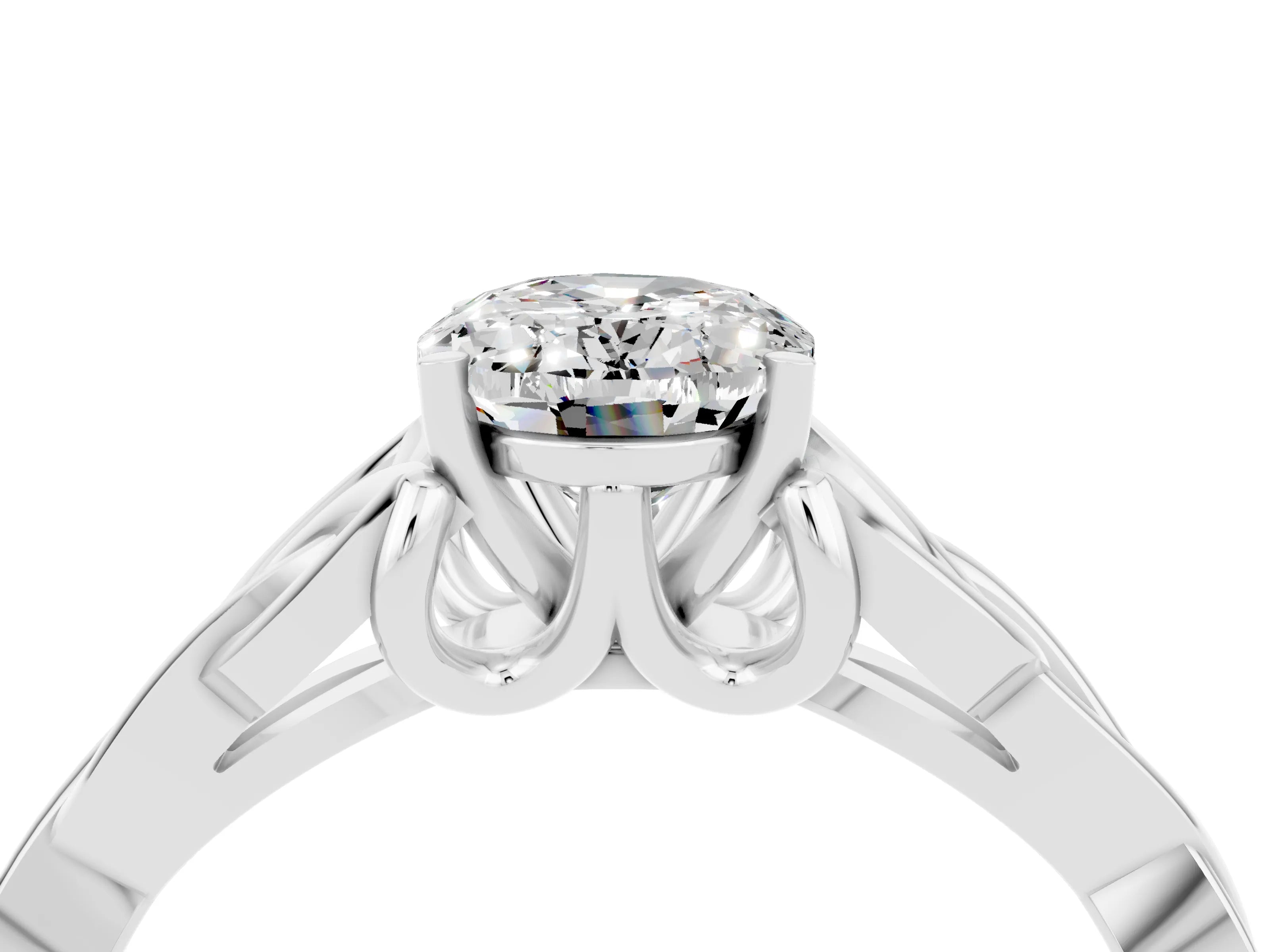 White gold Oval Cut Moissanite Solitaire Celtic Knot Ring with Four-Prong Setting_16