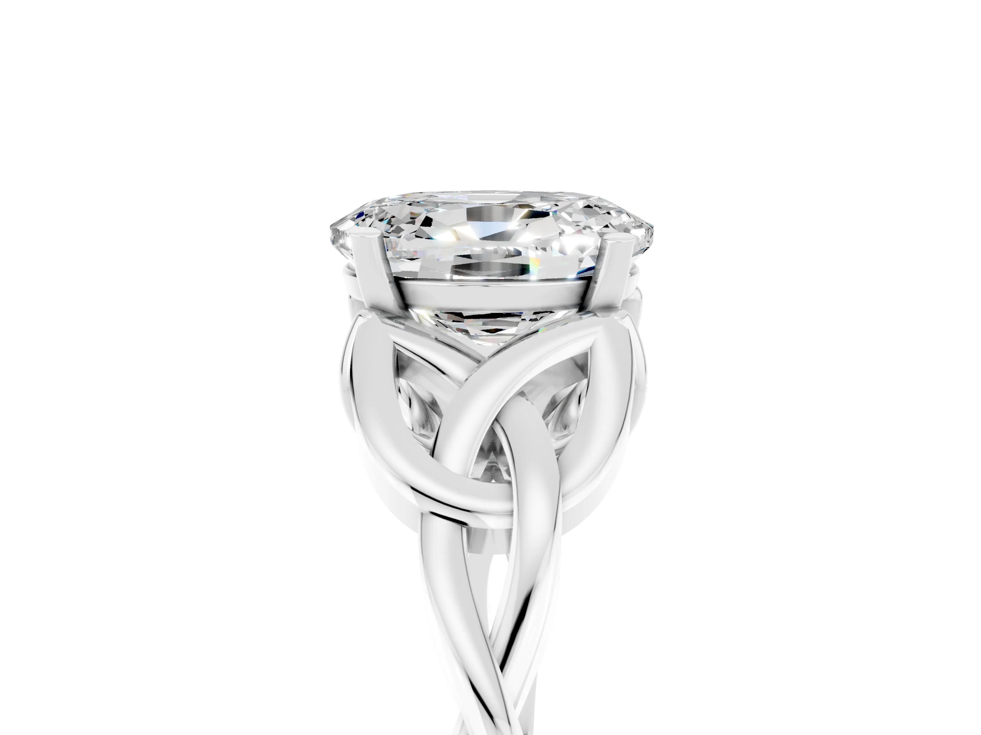 White gold Oval Cut Moissanite Solitaire Celtic Knot Ring with Four-Prong Setting_17