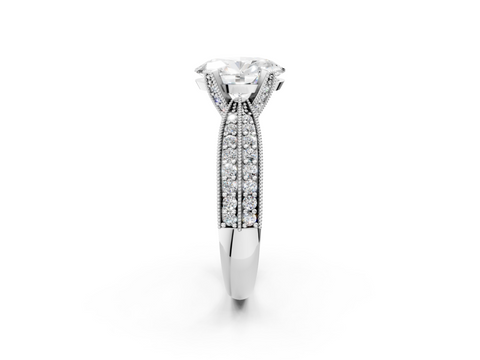 White gold Oval Cut Moissanite   Solitaire Diamond Ring with Milgrain Pavé Band and Four-Prong Setting_35