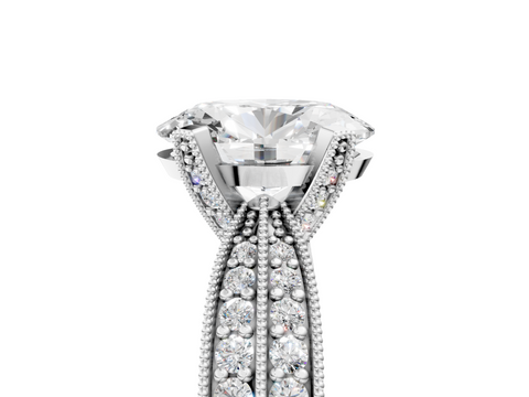 White gold Oval Cut Moissanite   Solitaire Diamond Ring with Milgrain Pavé Band and Four-Prong Setting_49