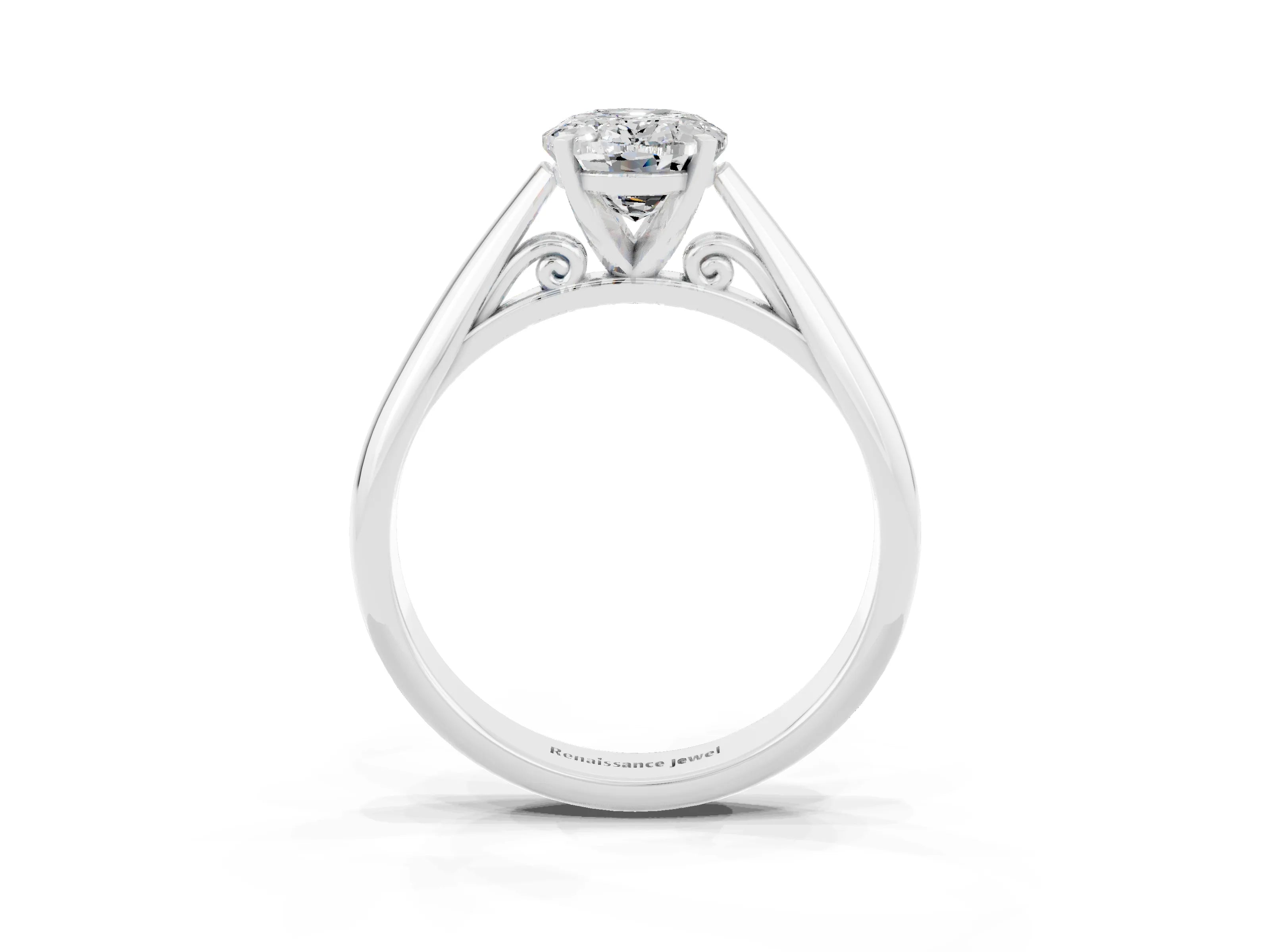 White gold Oval Cut Moissanite Solitaire Engagement Ring with Cathedral Setting and Four-Prong Mount_51