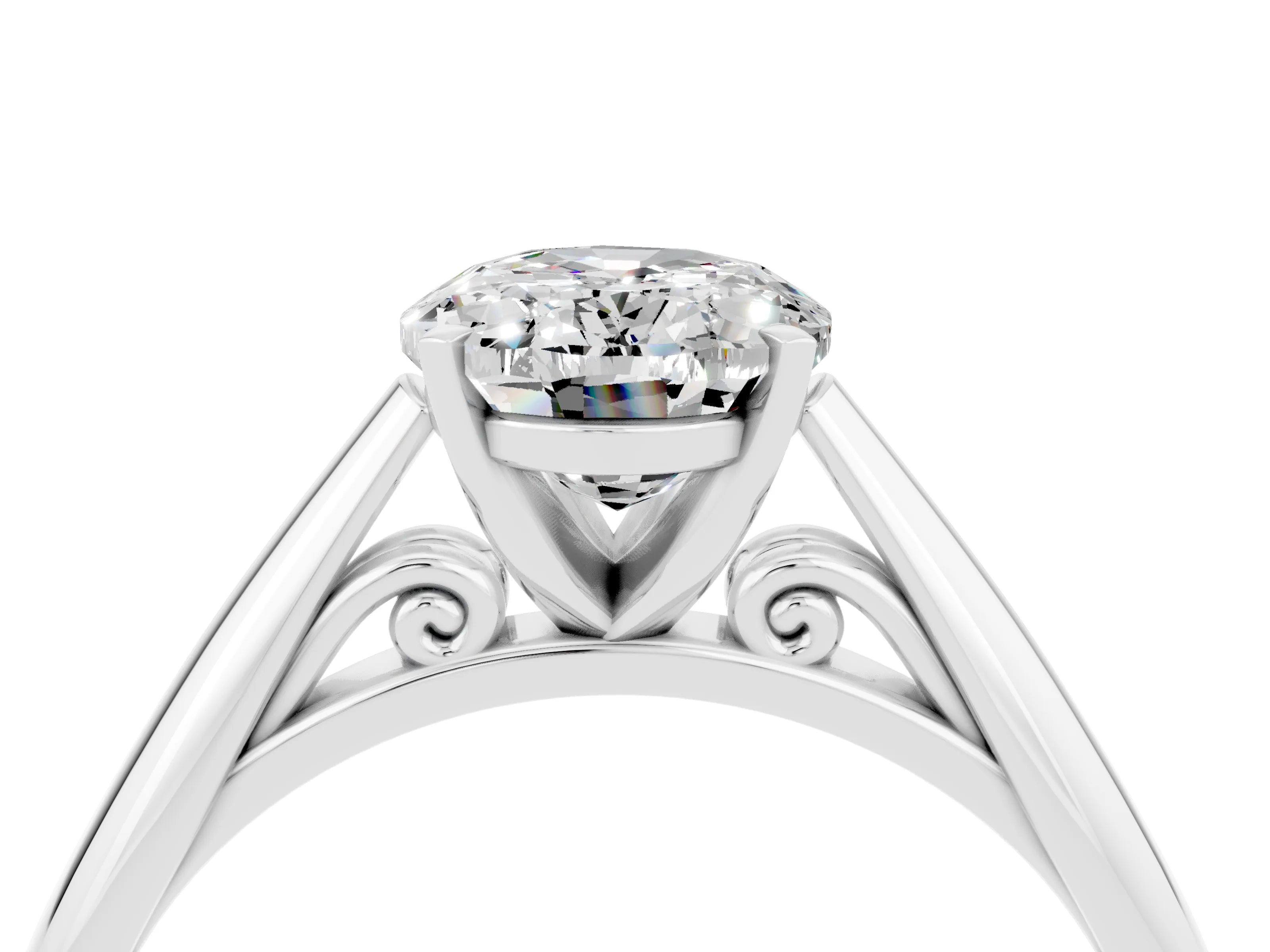 White gold Oval Cut Moissanite Solitaire Engagement Ring with Cathedral Setting and Four-Prong Mount_52