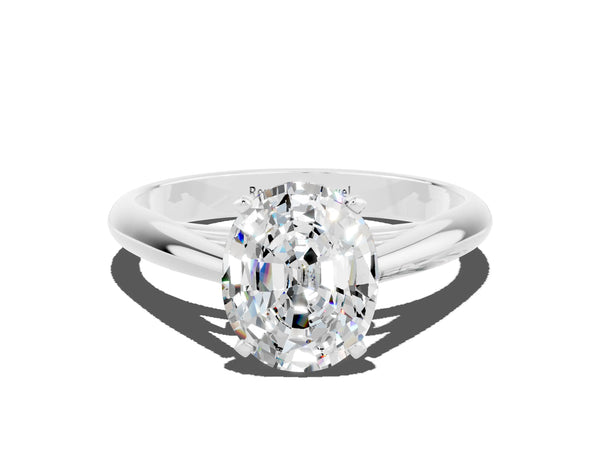 White gold Oval Cut Moissanite Solitaire Engagement Ring with Cathedral Setting and Four-Prong Mount