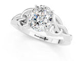White gold Oval Cut Moissanite Solitaire Engagement Ring with Celtic Knot Band and Four-Prong Setting_1
