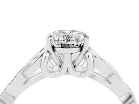 White gold Oval Cut Moissanite Solitaire Engagement Ring with Celtic Knot Band and Four-Prong Setting_4