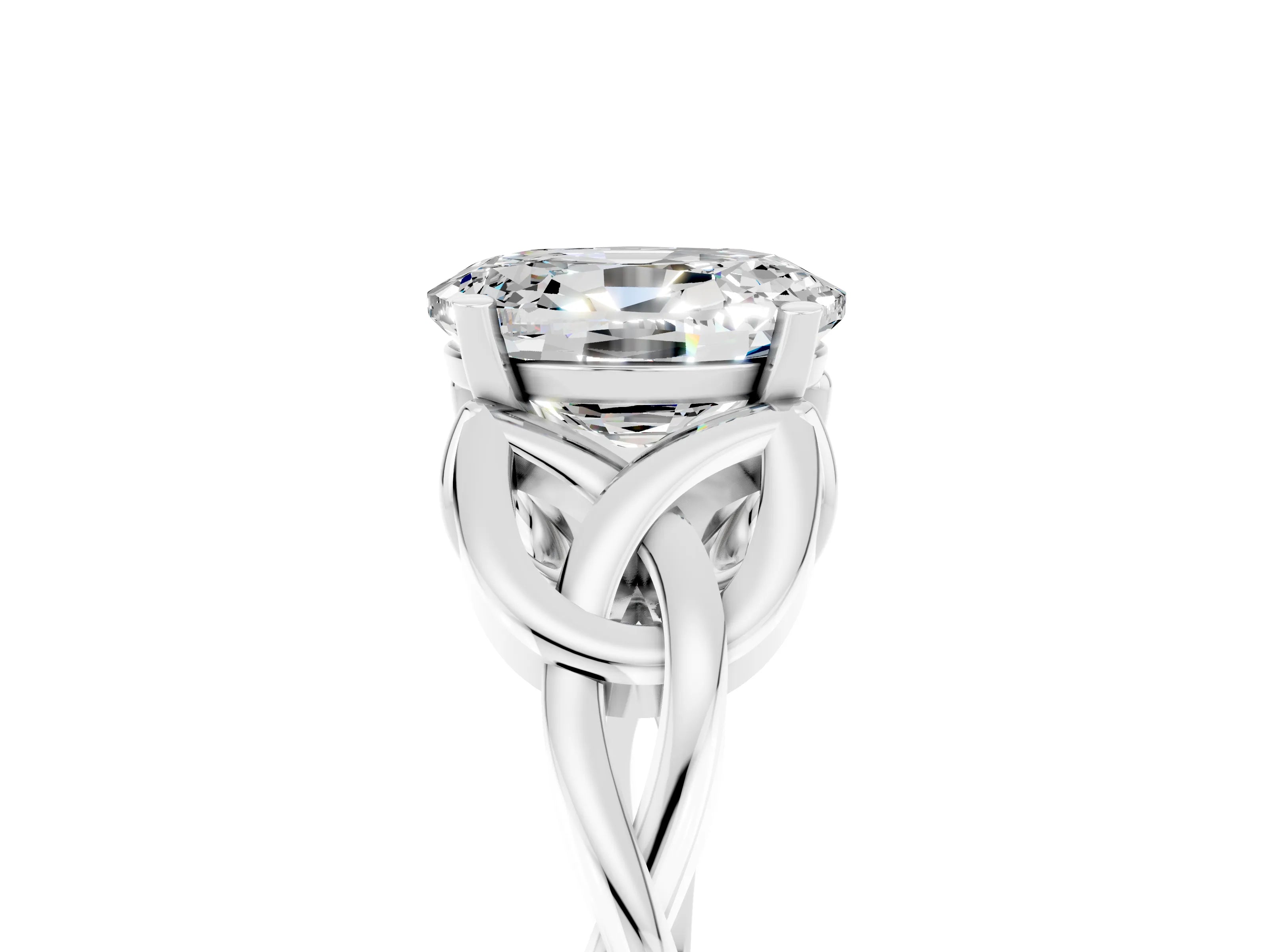 White gold Oval Cut Moissanite Solitaire Engagement Ring with Celtic Knot Band and Four-Prong Setting_5