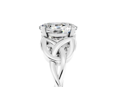 White gold Oval Cut Moissanite Solitaire Engagement Ring with Celtic Knot Band and Four-Prong Setting_5