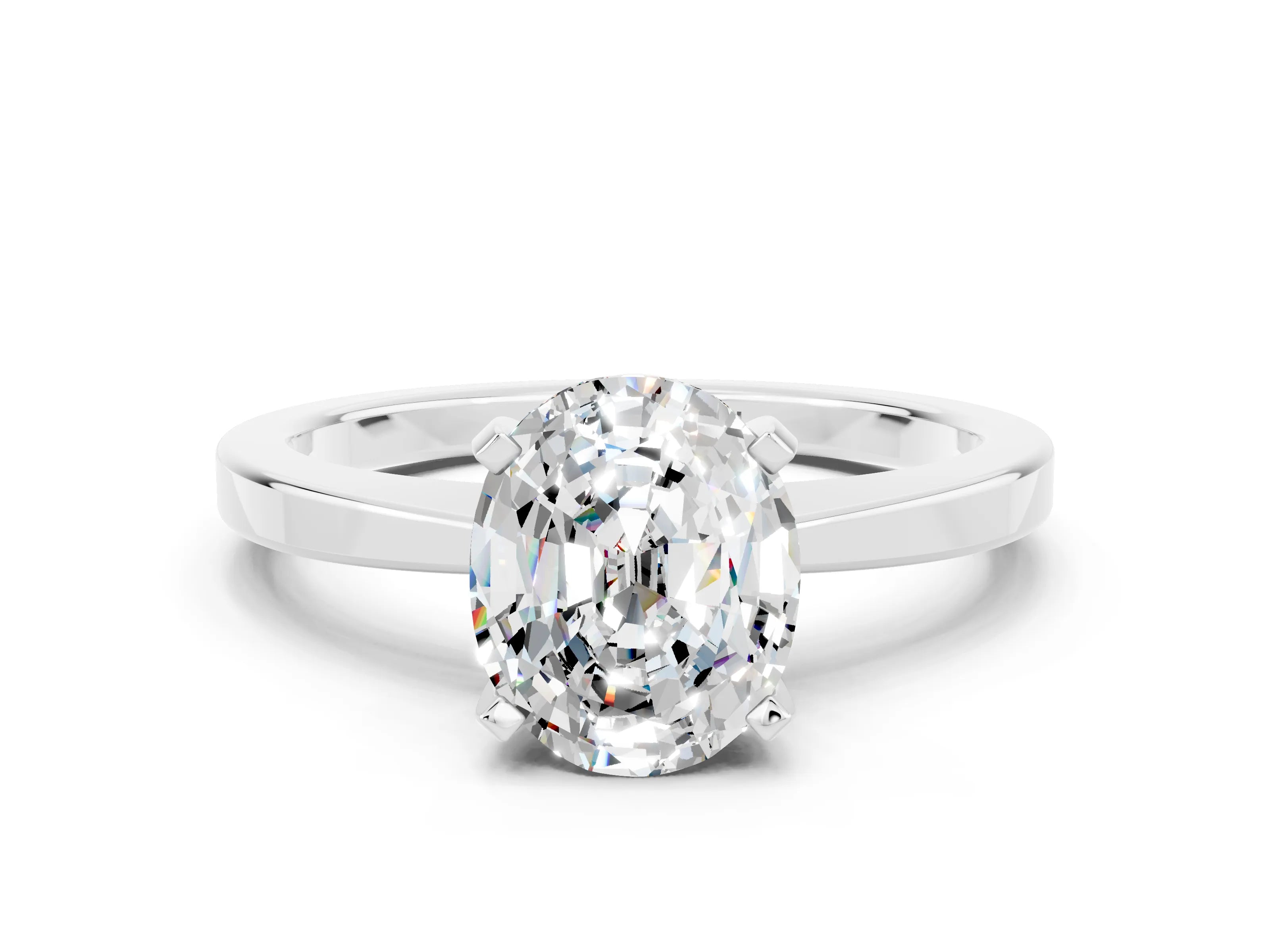 White gold Oval Cut Moissanite Solitaire Engagement Ring with Classic Band and Four-Prong Setting_24