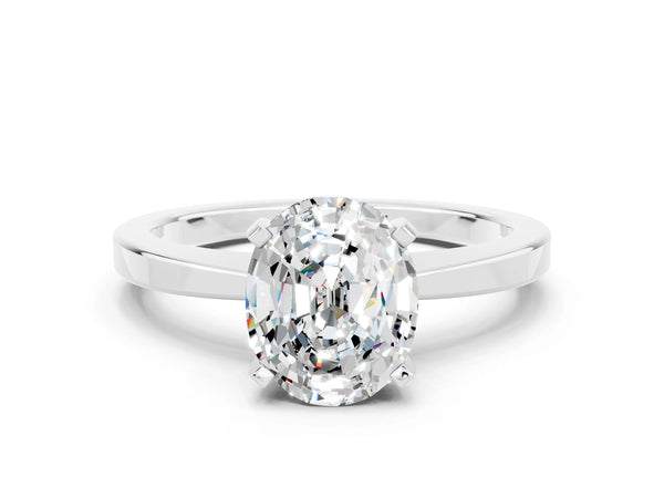 Platinum Oval Cut Moissanite Solitaire Engagement Ring with Classic Band and Four-Prong Setting