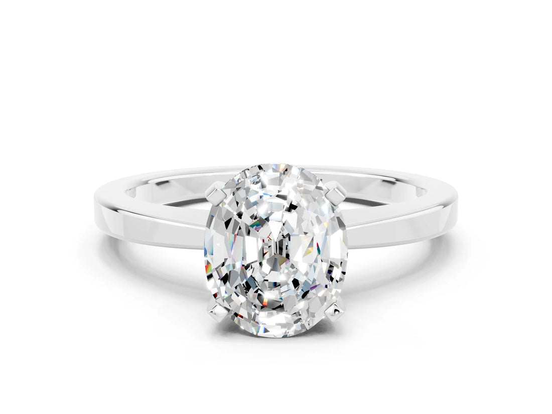 White gold Oval Cut Moissanite Solitaire Engagement Ring with Classic Band and Four-Prong Setting_24