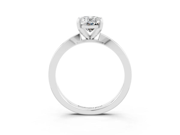 Platinum Oval Cut Moissanite Solitaire Engagement Ring with Classic Band and Four-Prong Setting
