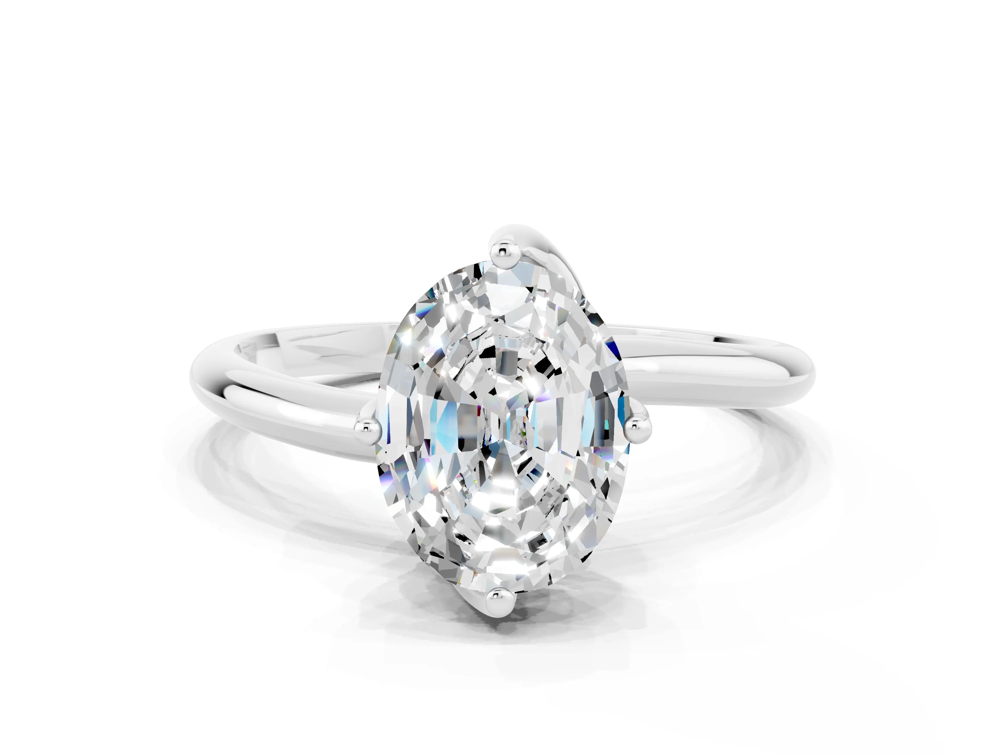 White gold Oval Cut Moissanite Solitaire Engagement Ring with Four-Prong Setting and Classic Band_12