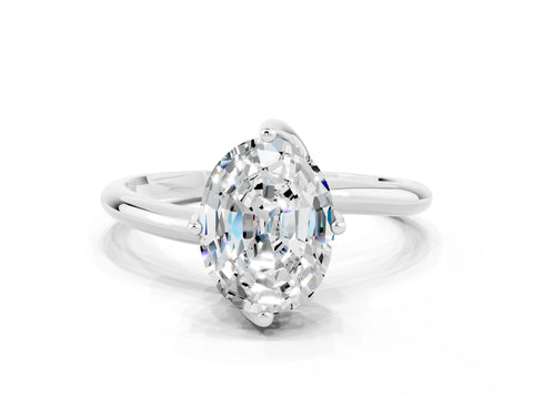 White gold Oval Cut Moissanite Solitaire Engagement Ring with Four-Prong Setting and Classic Band_12