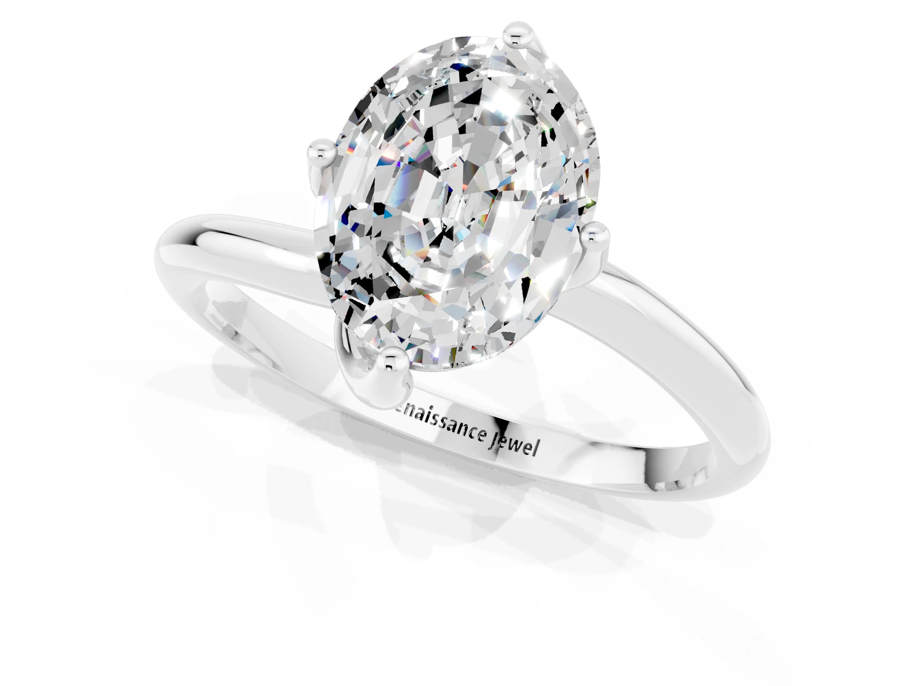 White gold Oval Cut Moissanite Solitaire Engagement Ring with Four-Prong Setting and Classic Band_13