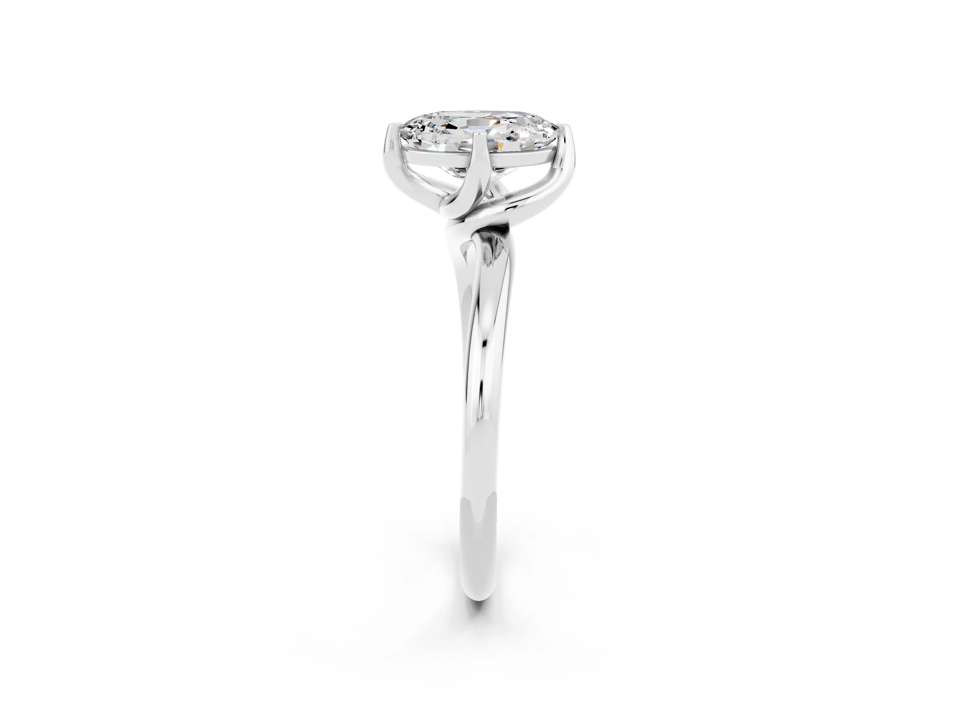 White gold Oval Cut Moissanite Solitaire Engagement Ring with Four-Prong Setting and Classic Band_14
