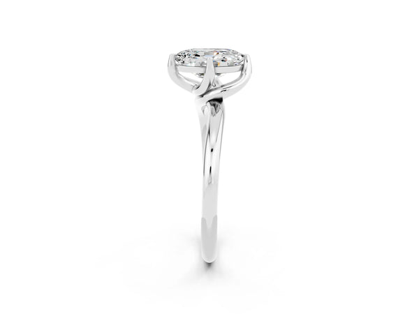 White gold Oval Cut Moissanite Solitaire Engagement Ring with Four-Prong Setting and Classic Band