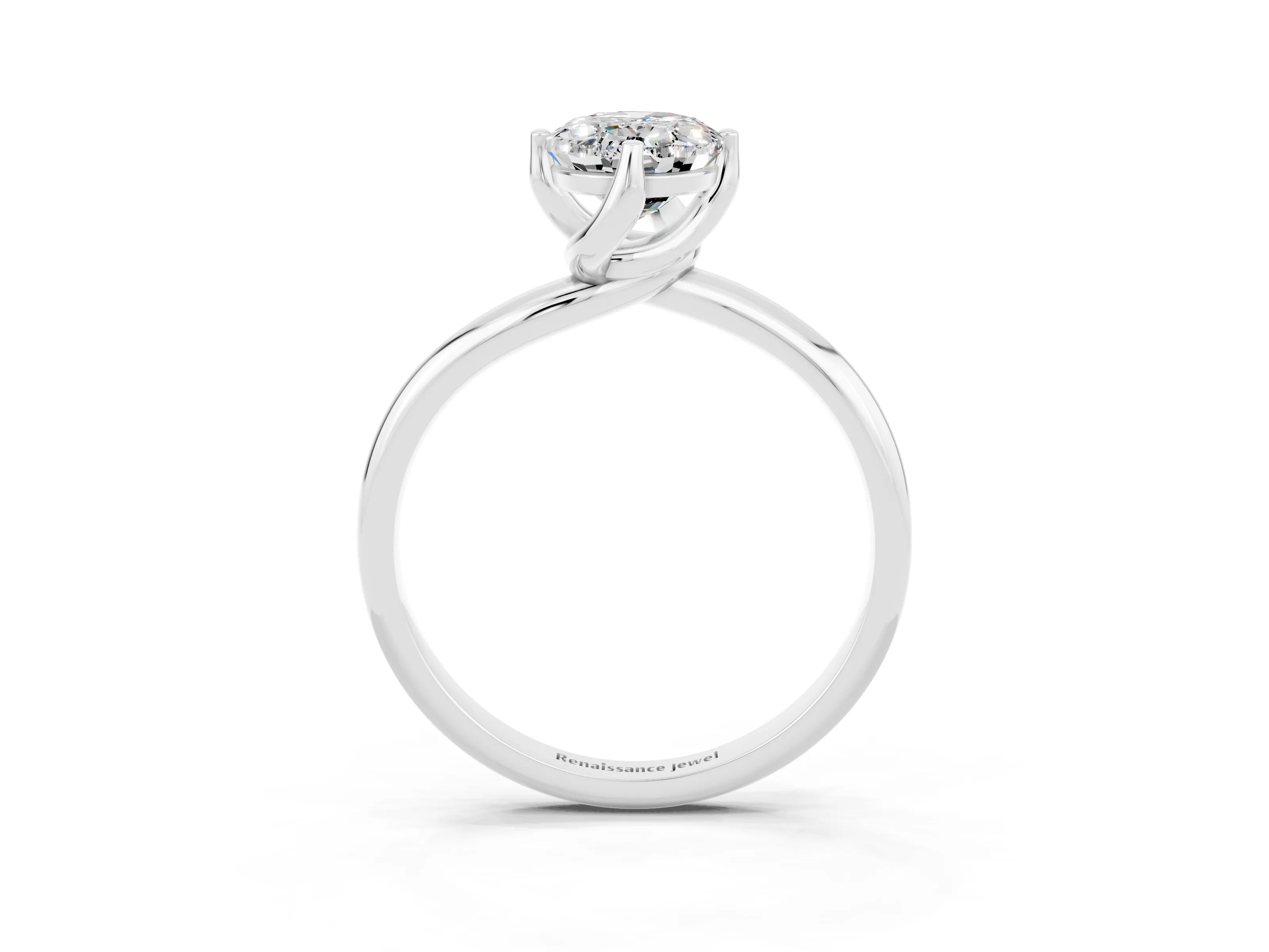 White gold Oval Cut Moissanite Solitaire Engagement Ring with Four-Prong Setting and Classic Band_15
