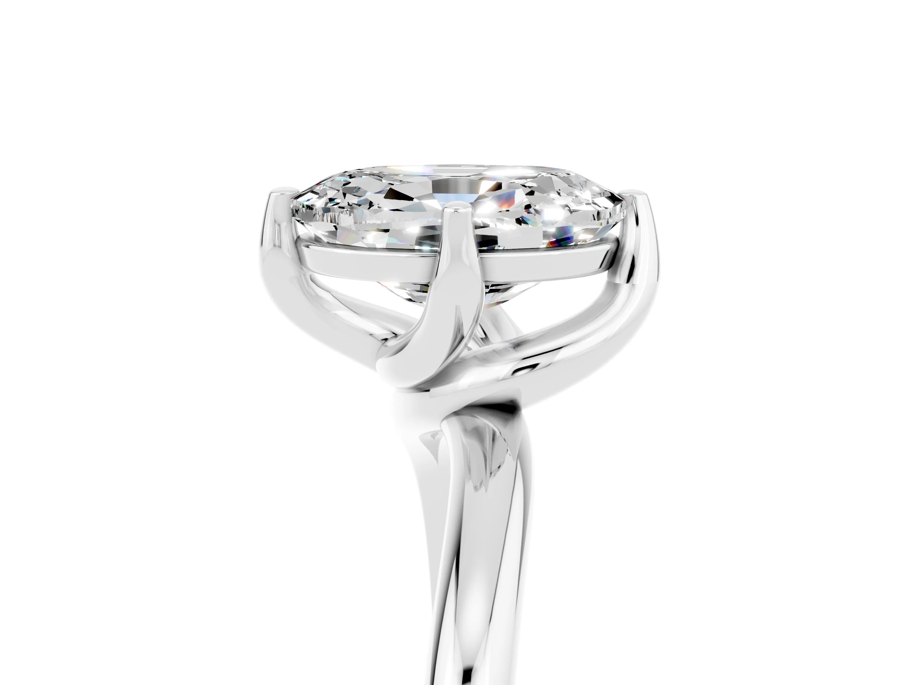 White gold Oval Cut Moissanite Solitaire Engagement Ring with Four-Prong Setting and Classic Band_17