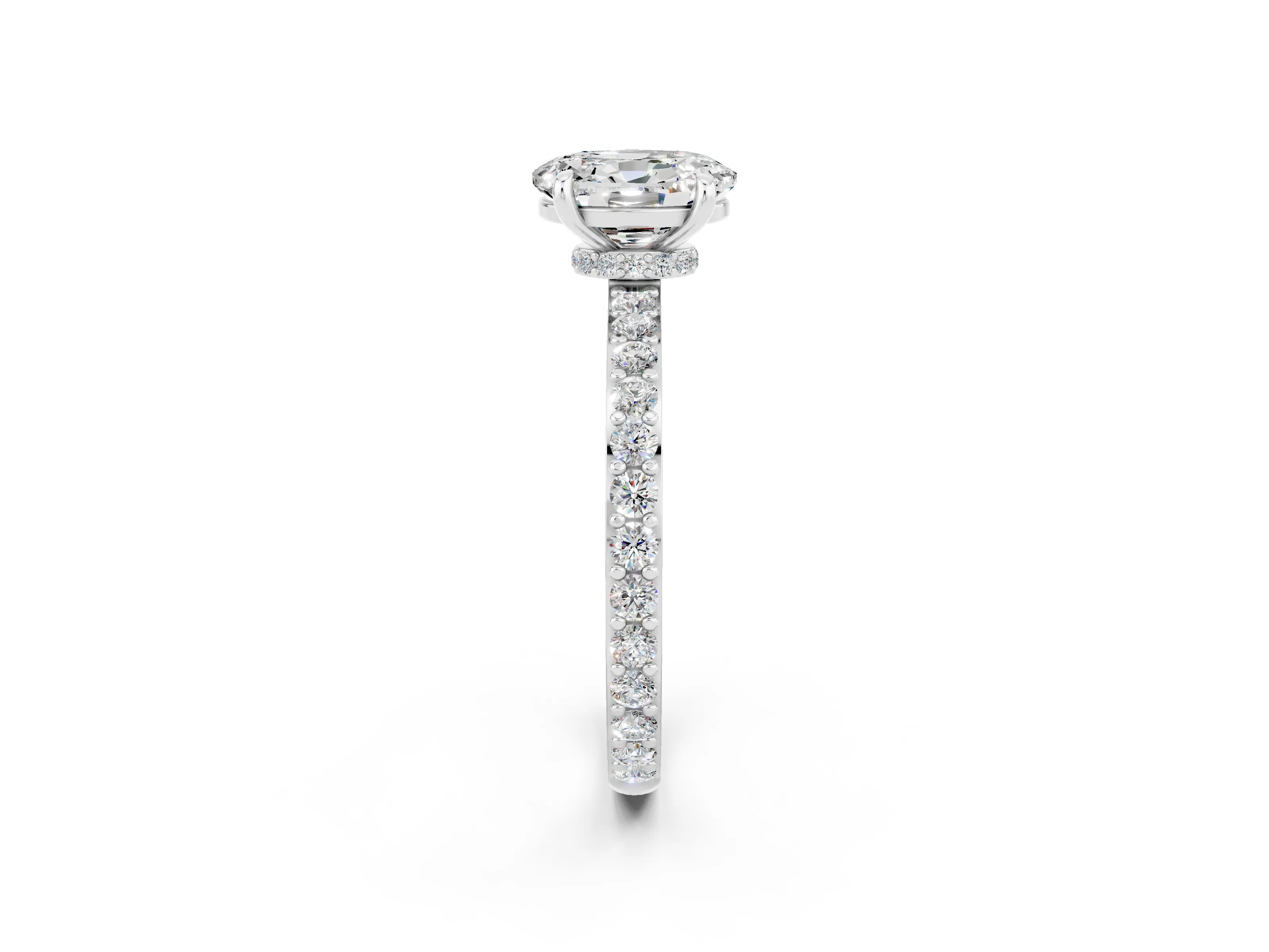 White gold Oval Cut Moissanite Solitaire Engagement Ring with Pavé Band and Four-Prong Setting_2