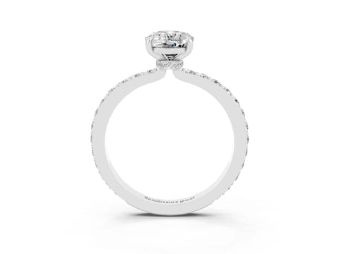 White gold Oval Cut Moissanite Solitaire Engagement Ring with Pavé Band and Four-Prong Setting_3