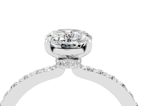 White gold Oval Cut Moissanite Solitaire Engagement Ring with Pavé Band and Four-Prong Setting_4