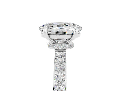 White gold Oval Cut Moissanite Solitaire Engagement Ring with Pavé Band and Four-Prong Setting_5