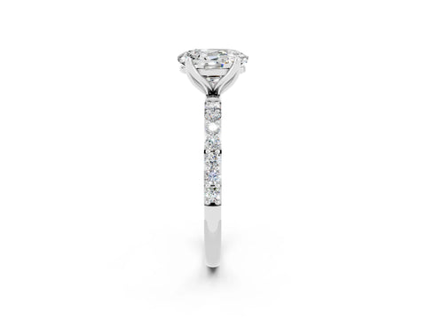 White gold Oval Cut Moissanite Solitaire Engagement Ring with Pavé Band and Prong Setting_2