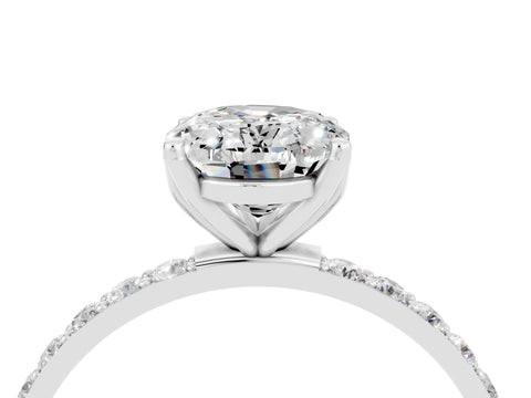 White gold Oval Cut Moissanite Solitaire Engagement Ring with Pavé Band and Prong Setting_4