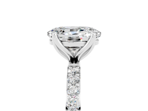 White gold Oval Cut Moissanite Solitaire Engagement Ring with Pavé Band and Prong Setting_5