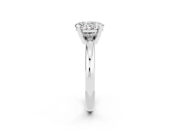Platinum Oval Cut Moissanite Solitaire Engagement Ring with Round Band and Four-Prong Setting