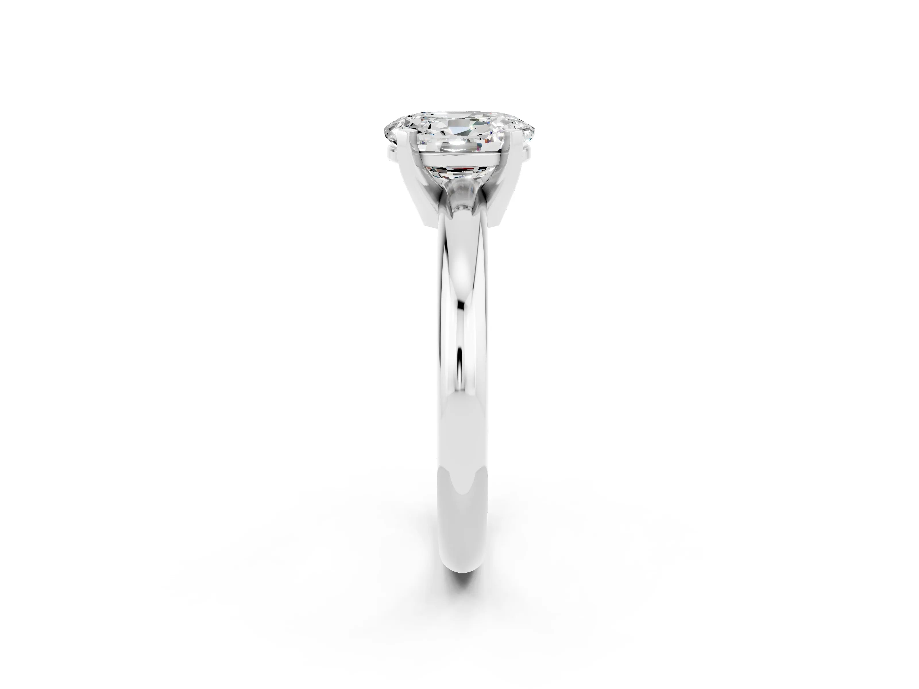 White gold Oval Cut Moissanite Solitaire Engagement Ring with Round Band and Four-Prong Setting_2