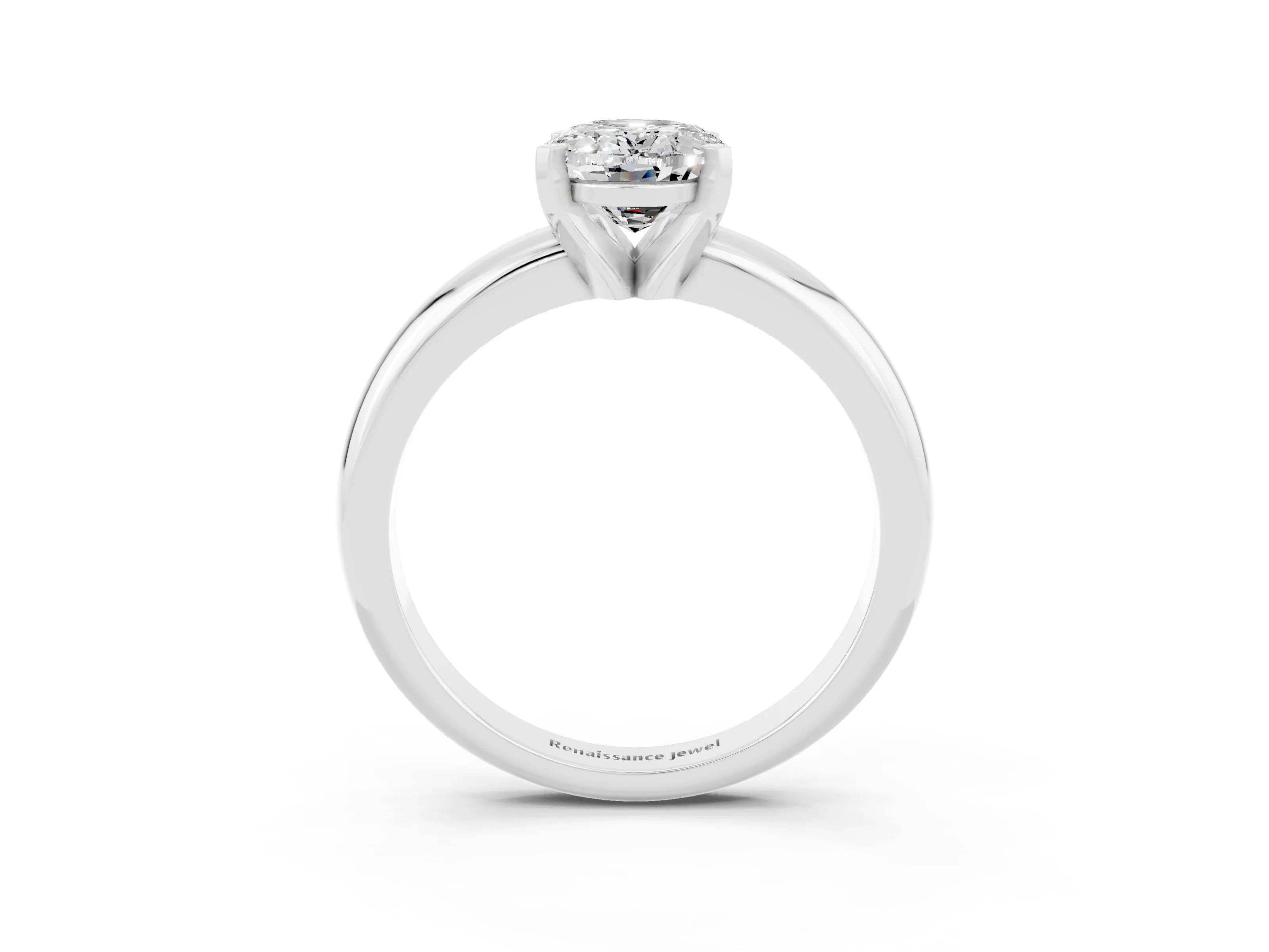 White gold Oval Cut Moissanite Solitaire Engagement Ring with Round Band and Four-Prong Setting_3
