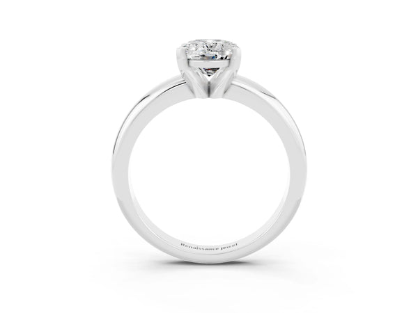 Silver Oval Cut Moissanite Solitaire Engagement Ring with Round Band and Four-Prong Setting