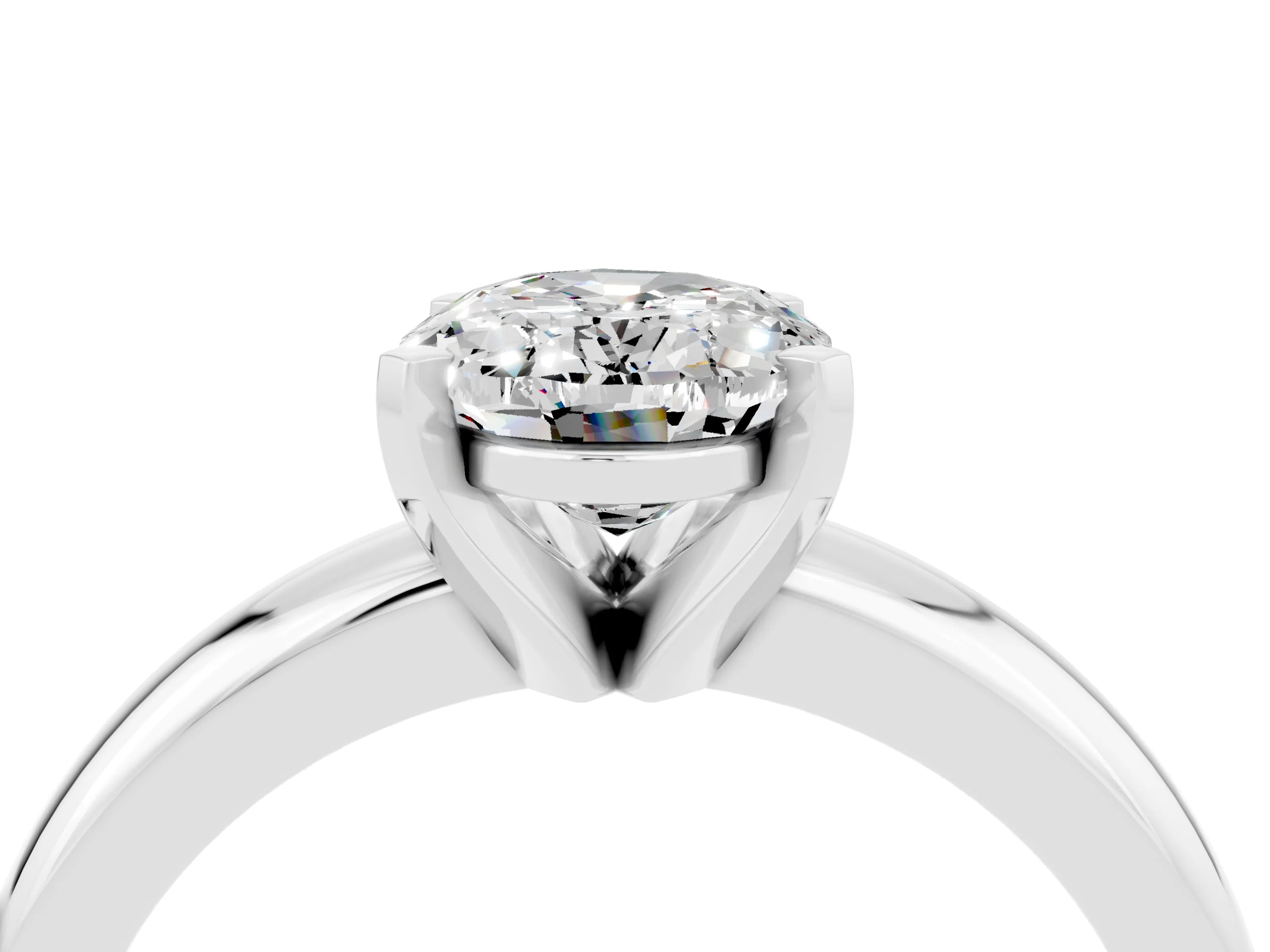 White gold Oval Cut Moissanite Solitaire Engagement Ring with Round Band and Four-Prong Setting_4