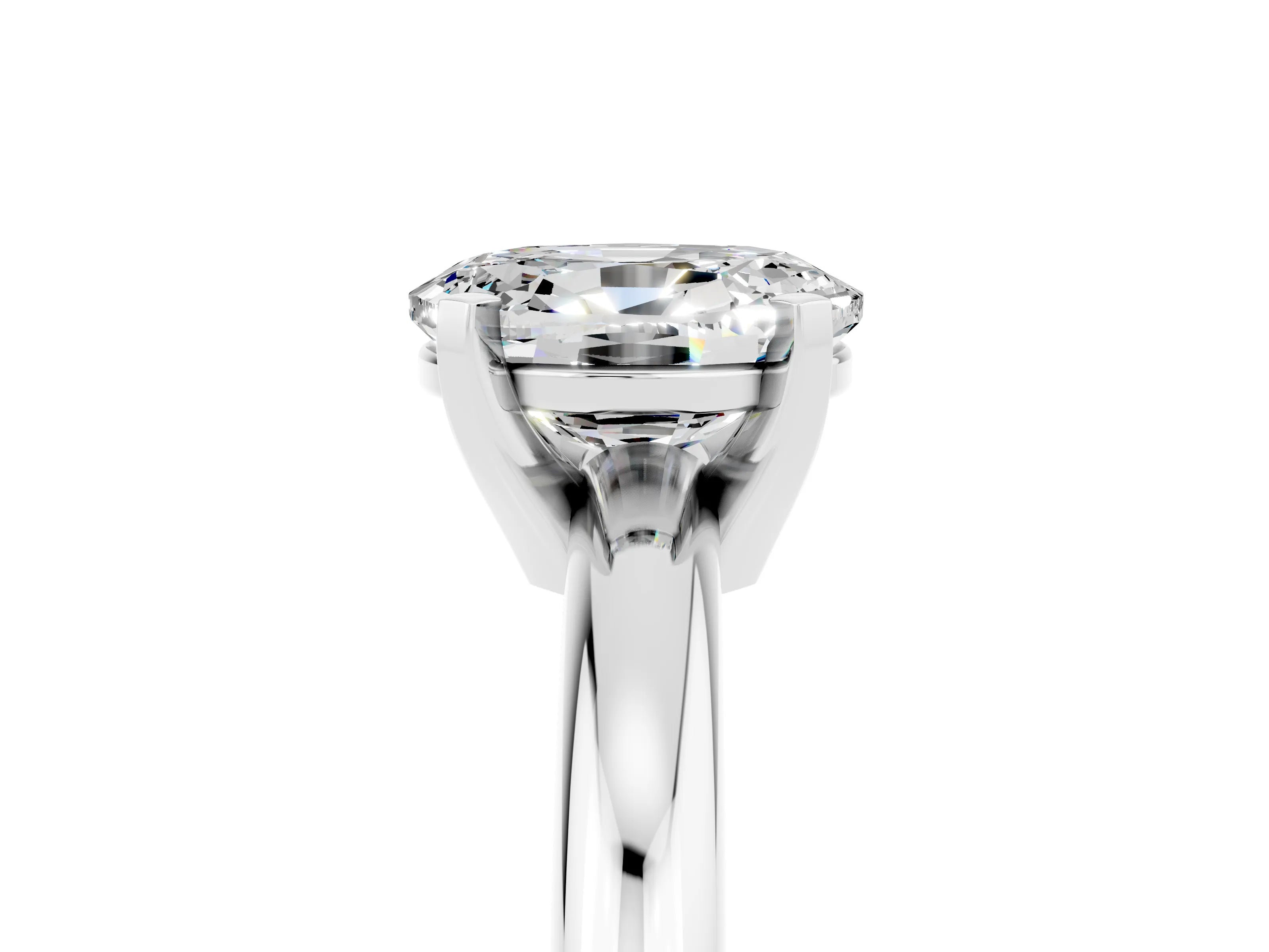 White gold Oval Cut Moissanite Solitaire Engagement Ring with Round Band and Four-Prong Setting_5