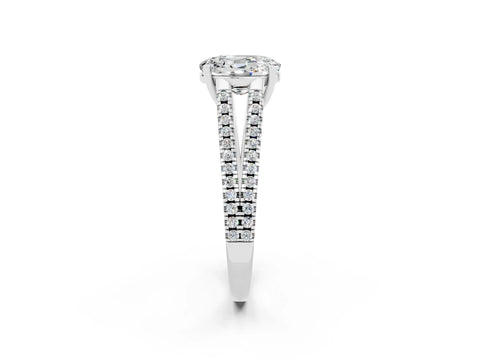 White gold Oval Cut Moissanite Solitaire Engagement Ring with Split Shank Pavé Band_2
