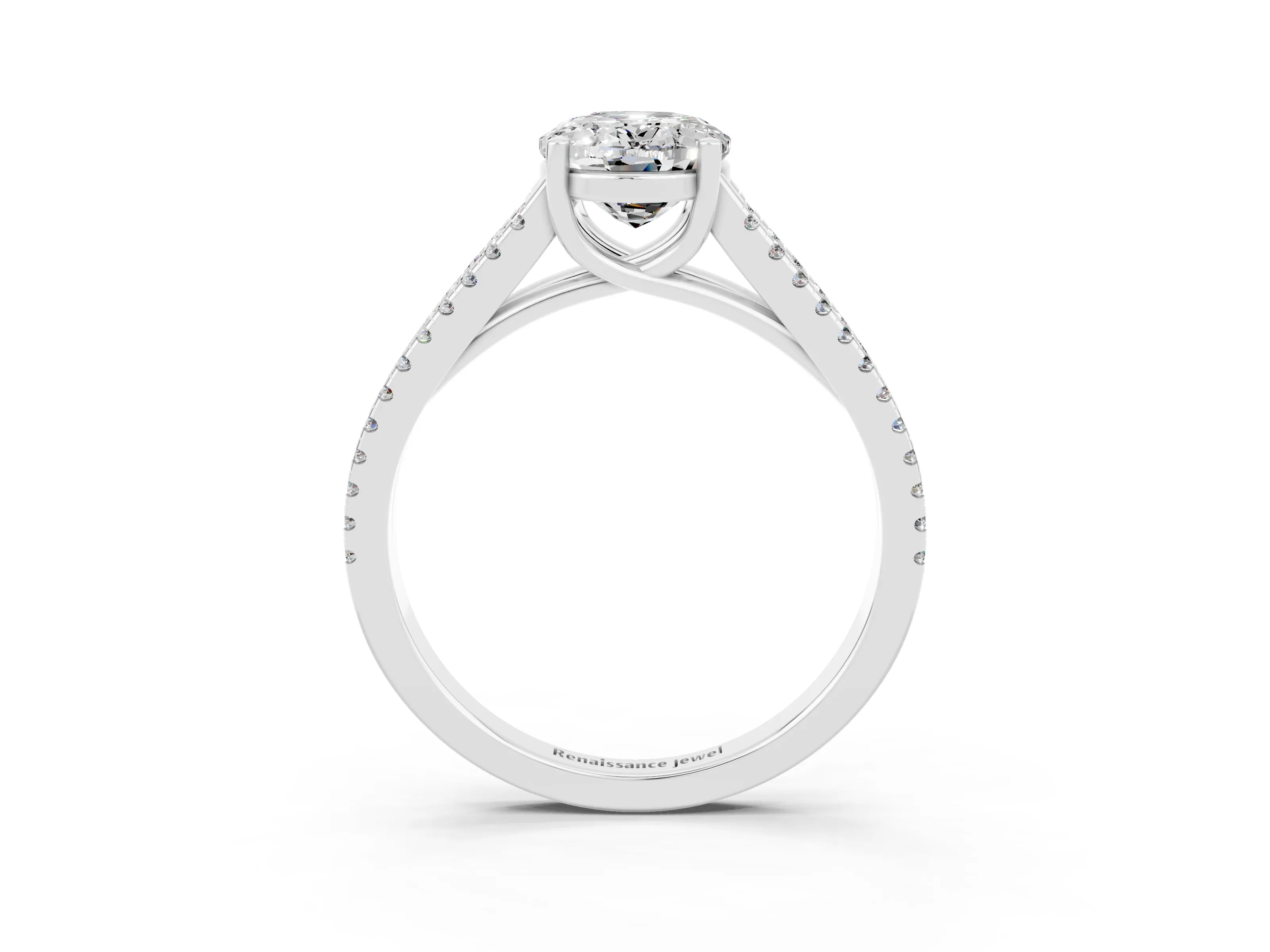 White gold Oval Cut Moissanite Solitaire Engagement Ring with Split Shank Pavé Band_3