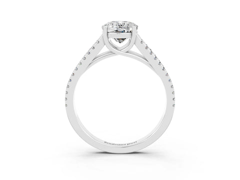 White gold Oval Cut Moissanite Solitaire Engagement Ring with Split Shank Pavé Band_3