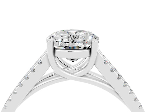 White gold Oval Cut Moissanite Solitaire Engagement Ring with Split Shank Pavé Band_4