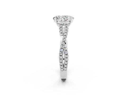 White gold Oval Cut Moissanite Solitaire Engagement Ring with Twisted Pavé Band and Four-Prong Setting_2