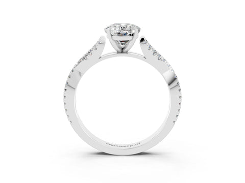 White gold Oval Cut Moissanite Solitaire Engagement Ring with Twisted Pavé Band and Four-Prong Setting_3