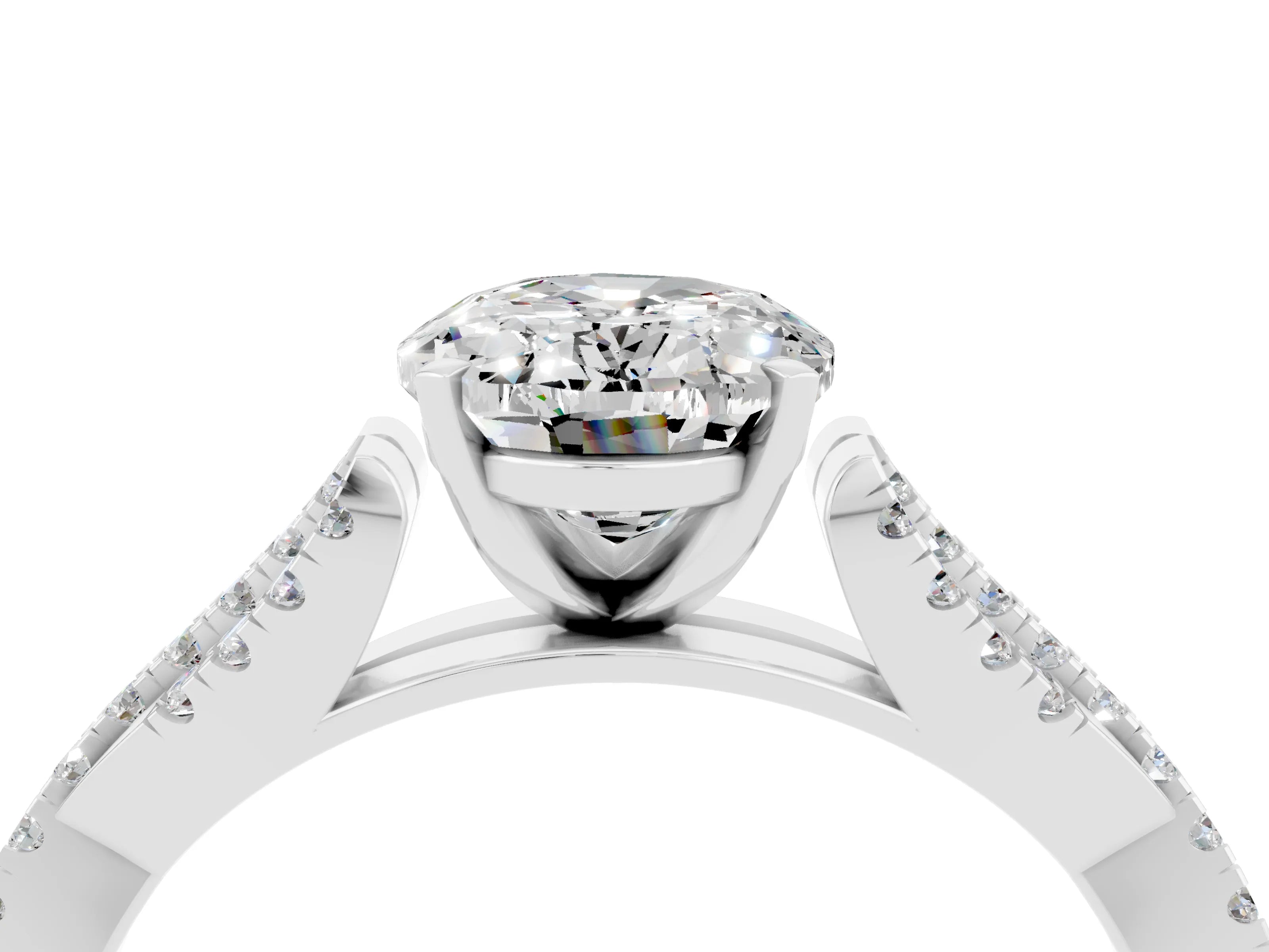 White gold Oval Cut Moissanite Solitaire Engagement Ring with Twisted Pavé Band and Four-Prong Setting_4