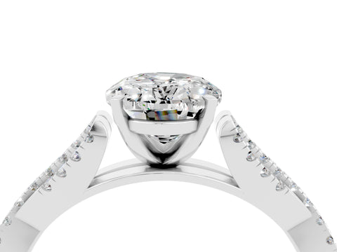 White gold Oval Cut Moissanite Solitaire Engagement Ring with Twisted Pavé Band and Four-Prong Setting_4