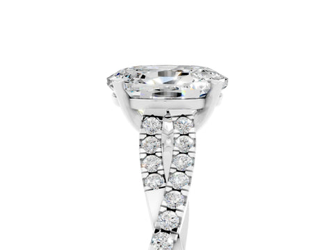 White gold Oval Cut Moissanite Solitaire Engagement Ring with Twisted Pavé Band and Four-Prong Setting_5