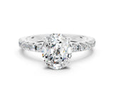 White gold Oval Cut Moissanite Solitaire Pavé Band with Four-Prong Setting