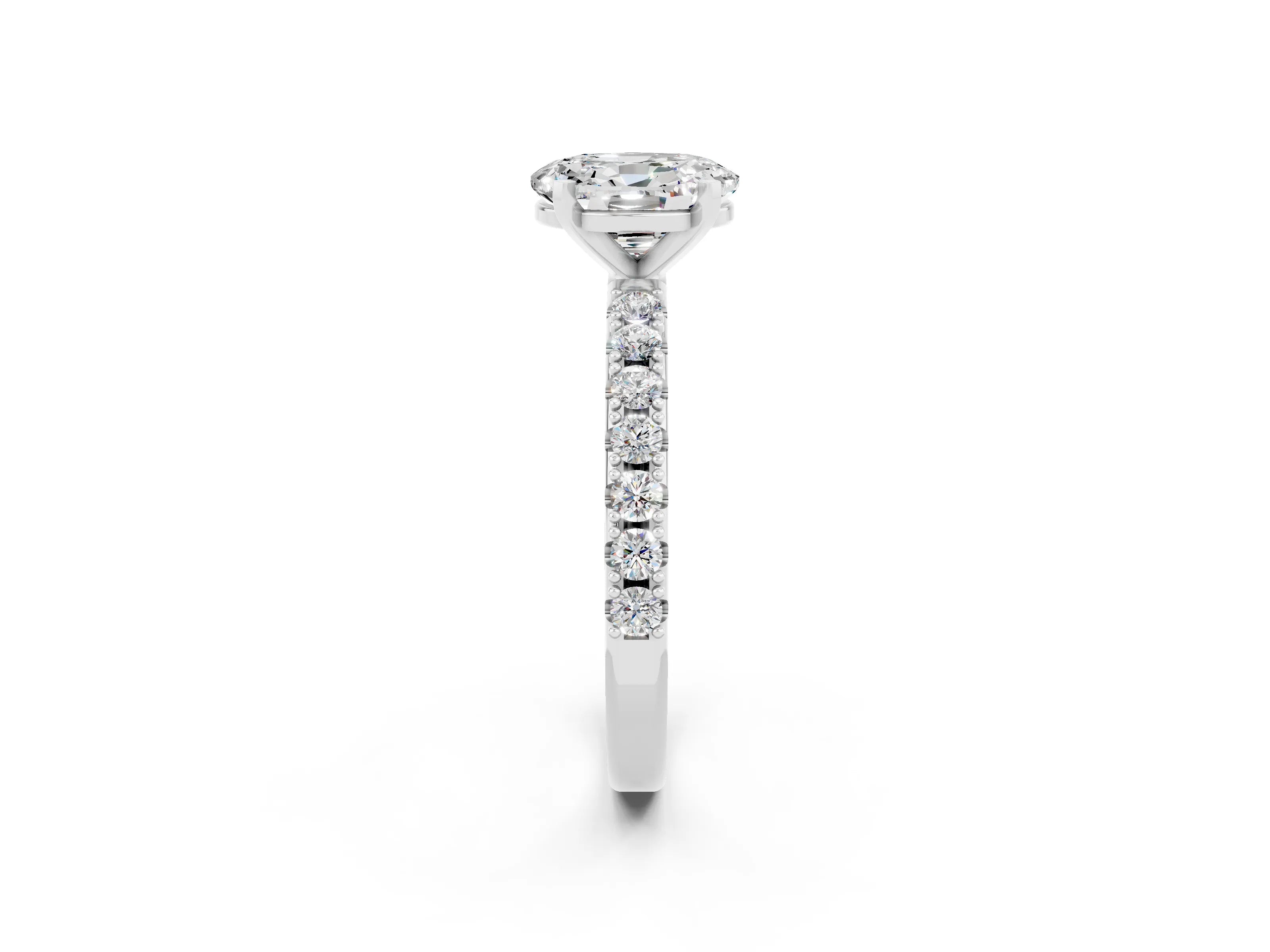 White gold Oval Cut Moissanite Solitaire Pavé Band with Four-Prong Setting_2